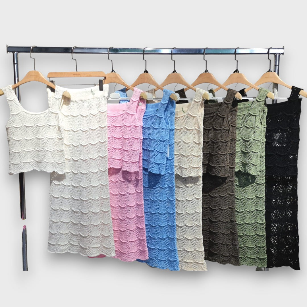Brilene – Two-Piece Set with Crochet Pattern Top and Skirt