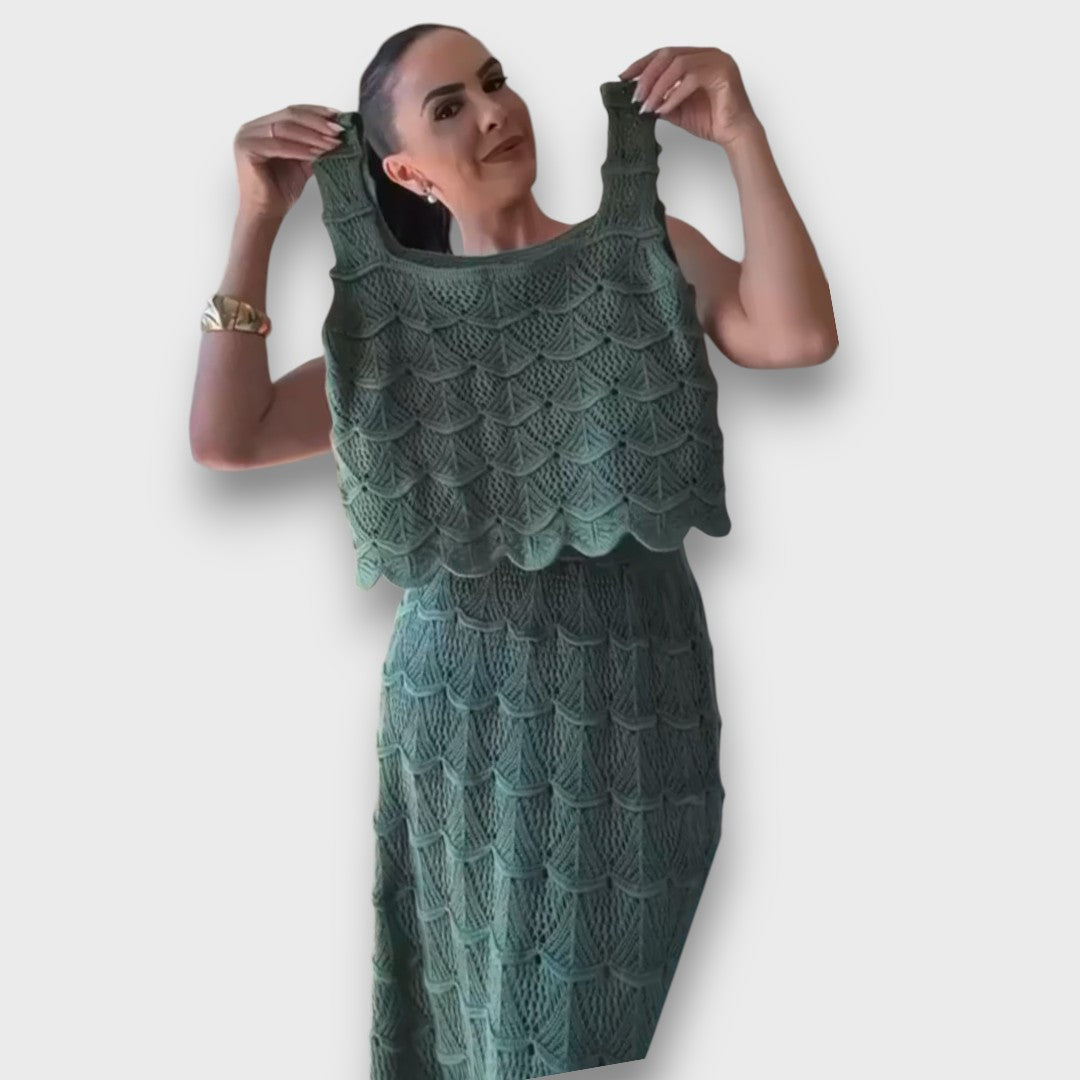 Brilene – Two-Piece Set with Crochet Pattern Top and Skirt