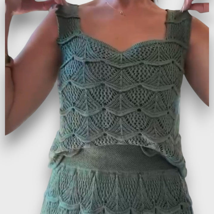Brilene – Two-Piece Set with Crochet Pattern Top and Skirt