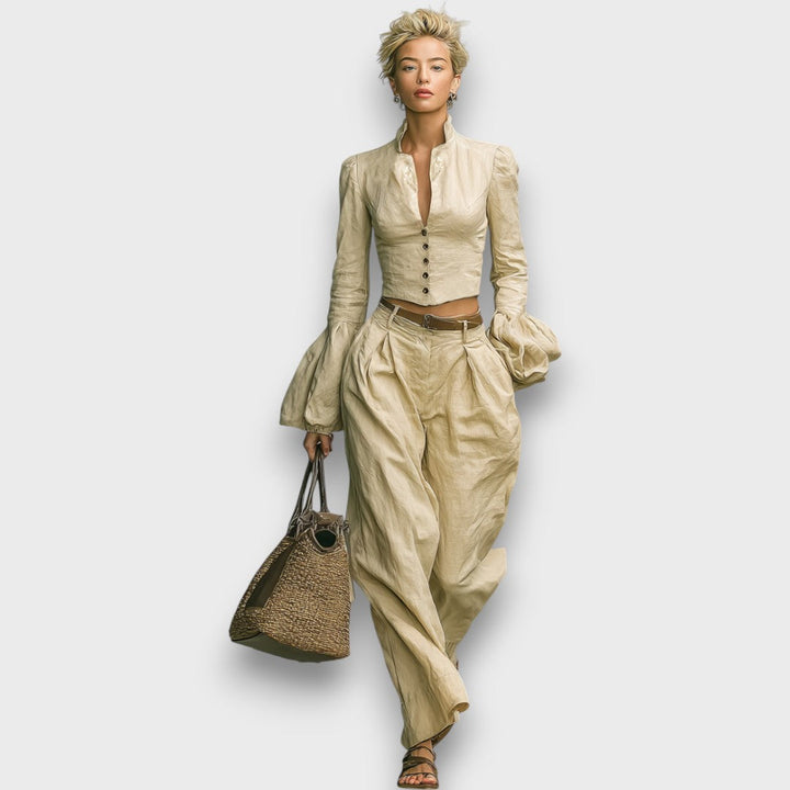 Quelina – Two-Piece Set with Stand Collar Blouse