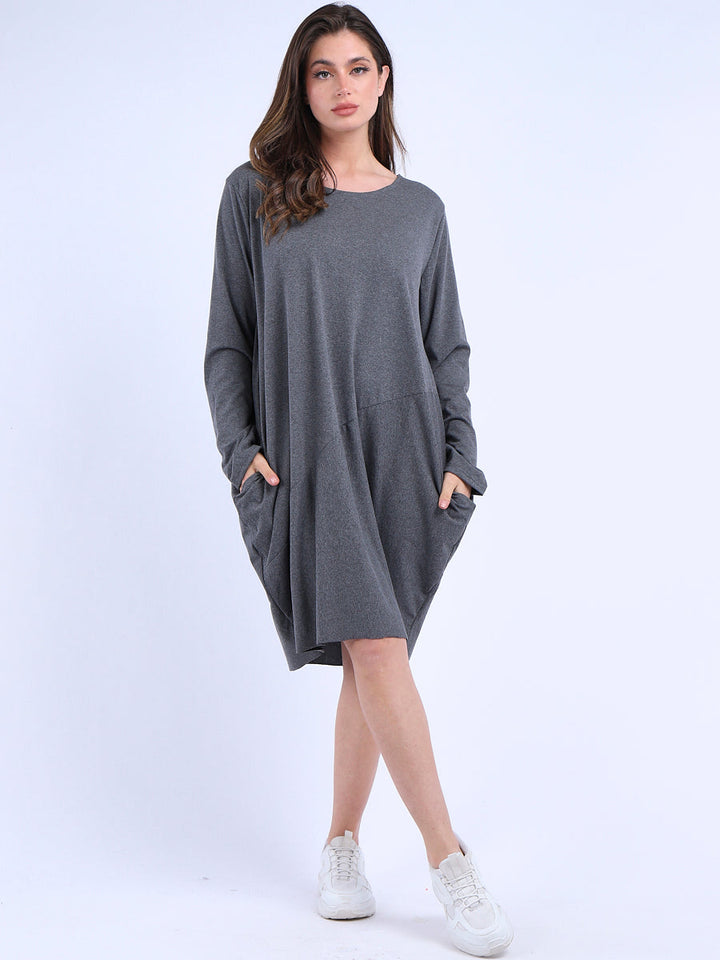 Plain Side Pockets Ladies Cotton Dress