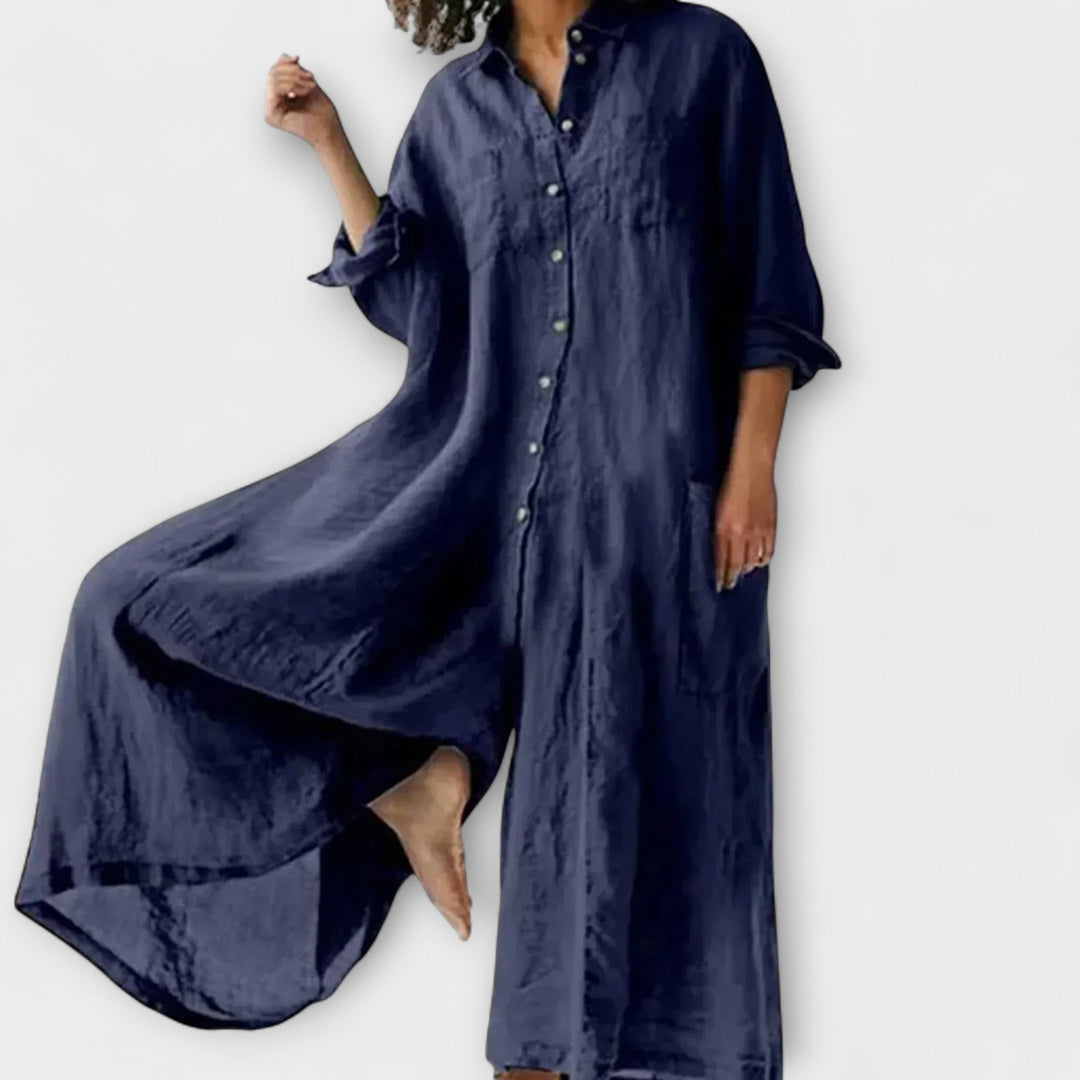 Liv – Relaxed Shirt Jumpsuit with Oversized Flair