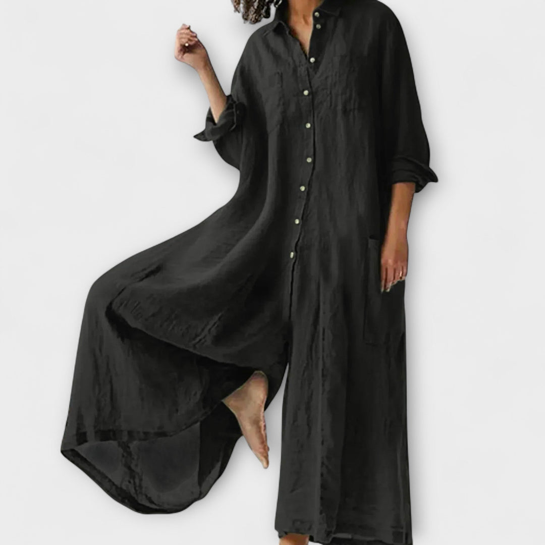 Liv – Relaxed Shirt Jumpsuit with Oversized Flair